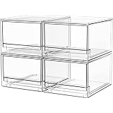 A-LuGei 【𝟰𝗣𝗖𝗦】 Acrylic Stackable Storage Drawers, 7.5" L Makeup Organizer, Bathroom Organizer and Storage, Plastic Storage Bins for Kitchen Cabinet Pantry Medicine Fridge