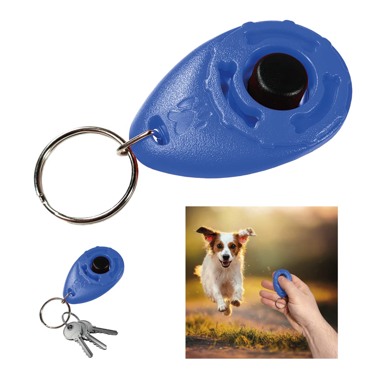 Powersell srls Dog Clicker with Keychain, Training and Training, Dog Training - Dog, Cat, Horse - Easy Grip, Train Proper Behavior (Blue)