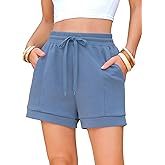 EXLURA Womens Casual Cotton Sweat Shorts Elastic Drawstring Dolphin Short Summer High Waist Workout Lounge Short with Pockets
