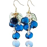 WLWDBY Nature-Inspired Handmade Blueberry Dangle Earrings –Cute Fruit Resin Earrings Hypoallergenic Lightweight Jewelry with Resin Blueberries | Sterling Silver | fruit earrings for women