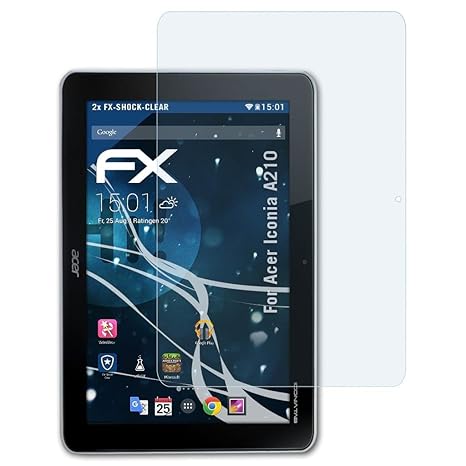 atFolix Schutzfolie kompatibel mit Acer Iconia A210 Panzerfolie, ultraklare und stoßdämpfende FX Folie (2X)