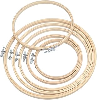 WOWOSS 6 Stück Stickrahmen Rahmen Set Holz Bambus Hoop Ring Stickerei Hoop Einstellbar Nähen Bambus Kreis Set Holz Runde Nähmaschine Stickerei Ring Cross Stitch Hoop