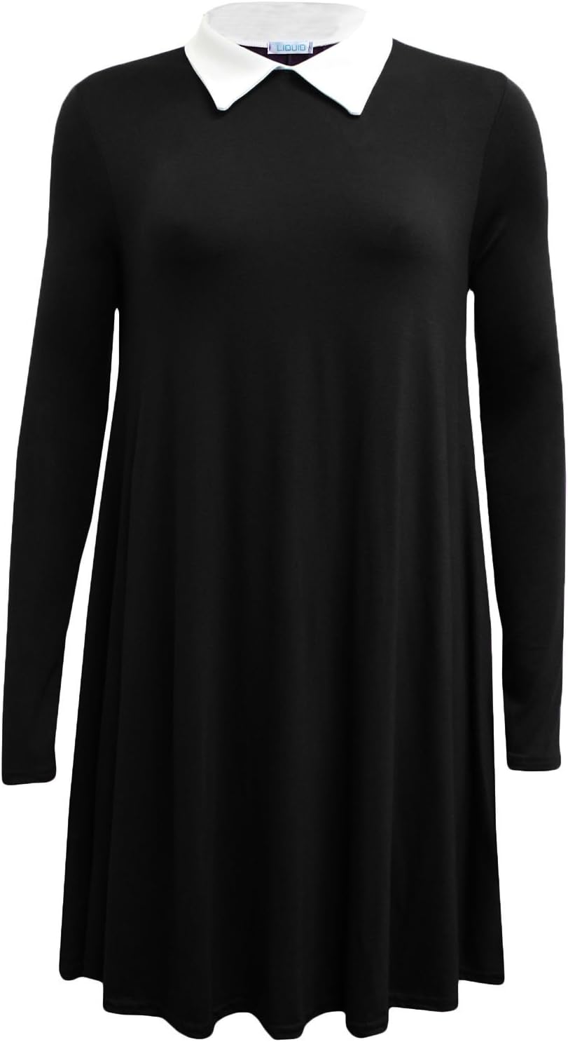 ZEE FASHIONNew Womens Ladies Long Sleeve Plus Size Peter pan Collar Swing Dress. UK 8-26