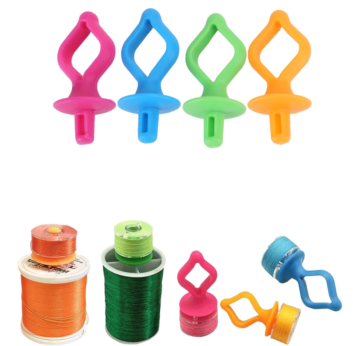 Leopacat Bobbin Thread Holder, 4 Colors Silicone Bobbin Holder,Holder on Tops of Bobbins Sewing Bobbins Clips for Embroidery Quilting Thread Spool Organizing Sewing Tool 40 Pieces