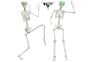 CAMIRUS 6FT/185cm Life Size Skeleton Halloween Decor, Posable Poseable Human Skeleton, Full Size Skeleton with Posable Joints Glowing Eyes Skeleton for Halloween Party Outdoor Haunted House Decor