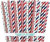 Outside the Box Papers Stars and Stripes Paper Straws 7.75 Inches 75 Pack Red, White, Blue