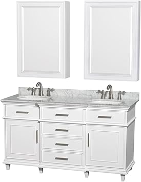 Wyndham Collection Berkeley 60 Inch Double Bathroom Vanity In White White Carrara Marble Countertop Undermount Round Sinks 24 Inch Medicine Cabinets Amazon Com