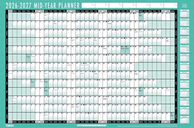 PaulStore 2026 2027 Large Academic Mid Year Wall Planner Calendar Laminated A1 Size 840 x 600mm