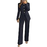 ZESICA Women's 2026 Spring Two Piece Suits Set Casual Business Long Sleeve Blazer Jacket Wide Leg Pants Work Outfits Sets