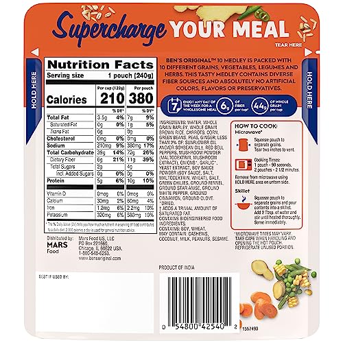 BEN’S ORIGINAL 10 MEDLEY CHINESE STYLE FIVE SPICE, HEARTY MEDLEY OF GRAINS, VEGETABLES, LEGUMES AND HERBS, SIDE DISH, 8.5 OZ POUCH