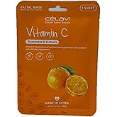 Facial Sheet Mask, Firms and Plumps, Paraben-Free, Sulfate-Free, Oil-Free, 1 Sheet, 0.74 oz, Made in Korea (Vitamin C)