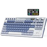 RK ROYAL KLUDGE M87 Wireless Gaming Keyboard with Screen and Dual Knob, 75% Percent 2.4Ghz/Bluetooth/USB-C Mechanical Keyboard with Gasket Structure, RGB Backlit Hot Swappable Cream Switch, Blue