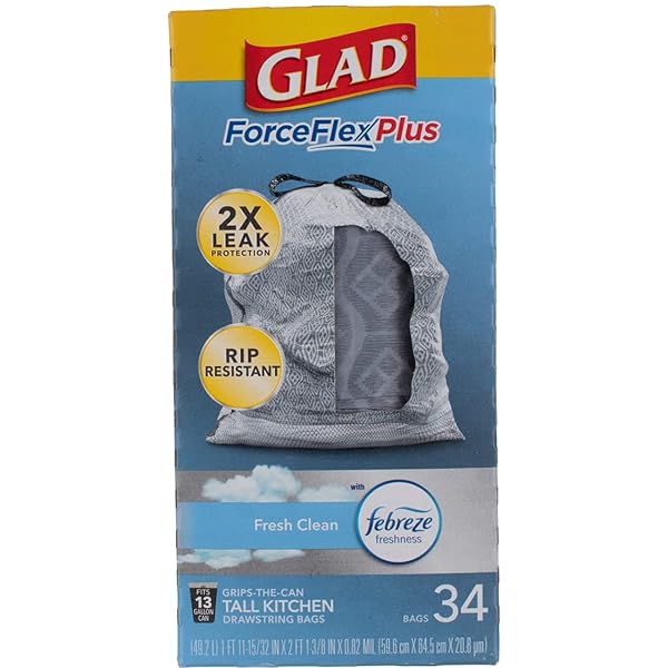 GLAD FORCEFLEX 13 GAL FRESH SCENT TALL KITCHEN BAGS DRAWSTRING 34 PK