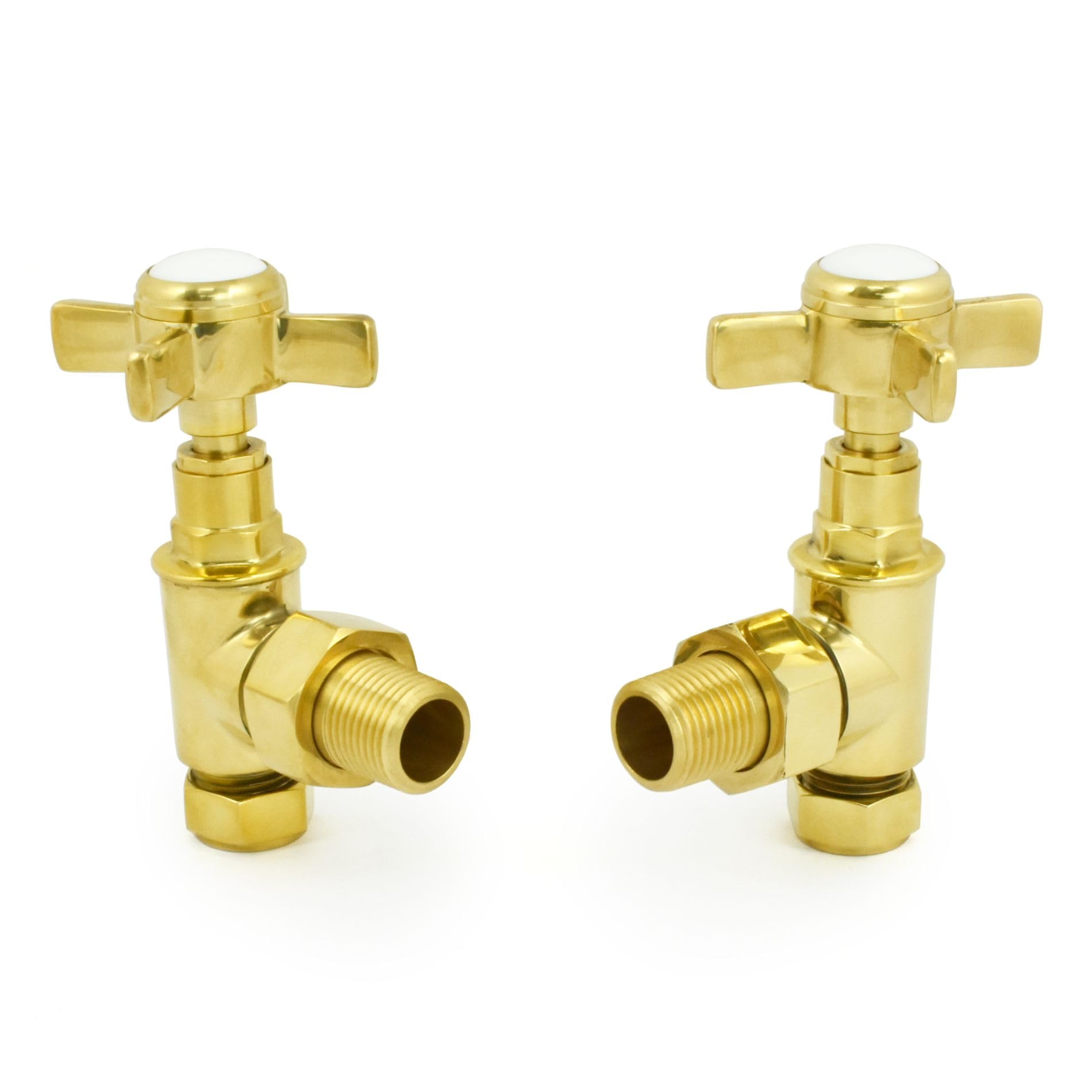Hot Flow | Bayou Cross-Head Traditional Manual Radiator Valves (Pair) (Un-Lacquered Brass)