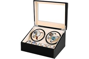 J&T Technology Automatic Watch Winder for 4 Watch Rotator + 6 Watch Storage,2 Rotating Modes,Quiet Japanese Mabuchi Motor – Watch Winder Box for Men/Women,AC Adapter (PU)