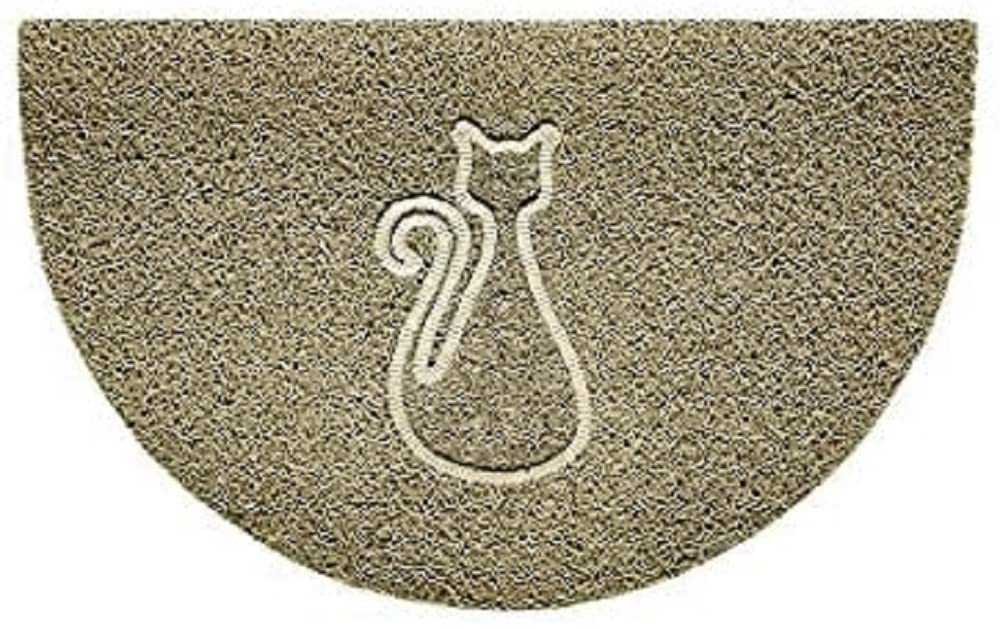Nicoman Embossed Halfmoon Half Circle Door Mat Dirt-Trapper Jet-Washable Doormat 70x44cm (Beige, CAT Shape) - Use on Carpet ONLY