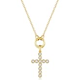 ENSKEFEN Cross Faith Pendant Necklaces for Women Trendy Gold Chain Cross Necklace Shiny Rhinestones Gold Charm Necklace Fashion Minimalist Faith Jewelry
