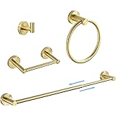 FAIRGIA 4 Pieces Brushed Gold Bathroom Hardware, Accessories Set Includes 15 to 24 Inch Adjustable Towel Bar Double Post Toilet Paper Holder Towel Ring Robe Hook Wall Mount Hand Towel Holder