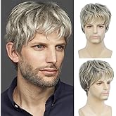 Kaneles Short Grey Wigs for Men Soft Gray Wig Layered Synthetic Natural Male Hair Wig for Halloween Daily Use(Blonde Mix Grey