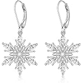Snowflake Earrings Christmas Earrings for Women Winter Snowflake 925 Sterling Silver Leverback Dangle Drop Christmas Gifts