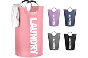 WOOHA 125L Large laundry basket,Collapsible laundry hamper, Tall Clothes Baskets Folding Washing Bin Foldable Fabric Hamper Bags for Bedroom, Closet,Bathroom,College,laundry bag,pink