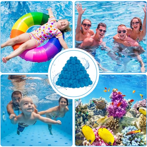 WLLEYAY 4 lbs Pool Filter Balls, New Upgrade Efficient Swimming Pool Filter Sand Alternative, Reusable Eco-Friendly Blue Filter Media Balls, Replace 150 lbs Filter Sand, Lasts for Several Seasons