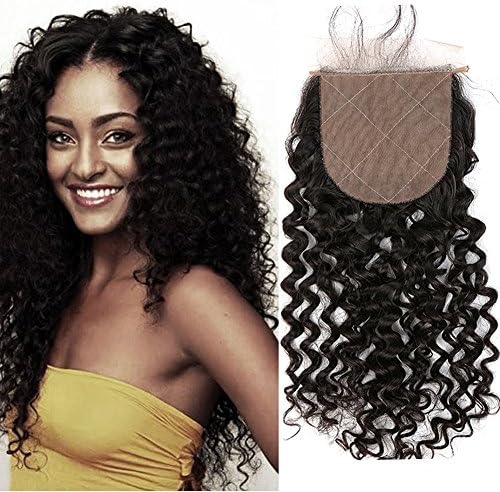Sent Hair 4x4 Silk Base Lace Closure with Baby Hair Free Part Curly Wave Human Hair Closure Bleached Knots Brazilian Virgin Hair Natural Color 10 inch