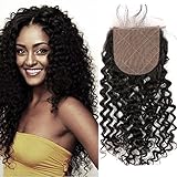 Sent Hair 4x4 Silk Base Lace Closure with Baby Hair Free Part Curly Wave Human Hair Closure Bleached Knots Brazilian Virgin Hair Natural Color 14 inch