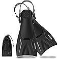 WACOOL Adult Short Light Adjustable Travel Size Fins Short Blade Fins Flippers for Snorkeling Diving Scuba Swimming Training