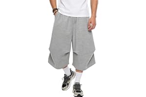 HAWILAND Mens Baggy Short Pants Streetwear Y2K Wide Leg Capris Casual Loose Fit Long Shorts Hip Hop Pockets Below Knee