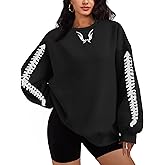 TSMNZMU Women Oversized Sweatshirts - Crewneck Long Sleeve Pullover Fleece Hoodie - Goth Grunge Punk Emo & Alt Style