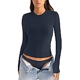 EasyGala Womens Cotton Long Sleeve Shirts Crew Neck Fitted Basic Going Out Outfits Undershirt Spring Fall Clothes 2025