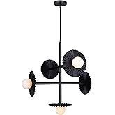 Moon Bay 5-Light Cluster Chandelier, Modern Matte Black Finish with Flat Opal Glass Globes, Adjustable Ceiling Light for Dini