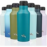Insulated Water Bottle with Straw,17 OZ Double Wall Vacuum Stainless Steel Water Flask with 2 Lids,Lake Blue