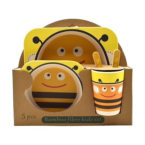 Dadi International Bamboo Fiber Kids Feeding Set of 5 Pieces, Bees Print