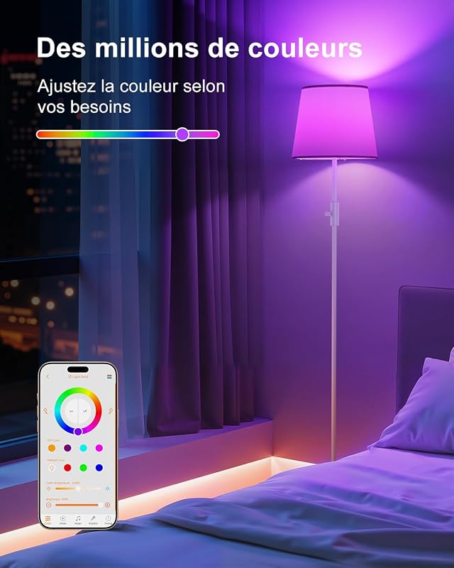 Lampadaire LED RGB Connecté, App, Compatible avec Alexa
