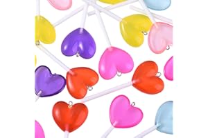 LiQunSweet 20 Pcs Random Color Faux Lollipop Heart Charms Resin Plastic Imitated Candy Pendants with Loop for Jewelry Making 