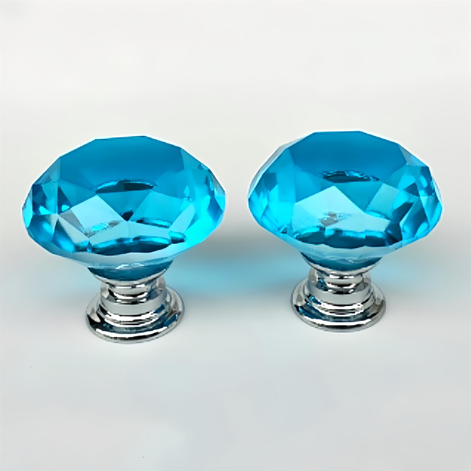 Boxonly 2Pcs Lake Blue Crystal Cabinet Door Knobs 40mm Cupboard Dresser Drawer Flat Diamond Pull Handles with M4x22mm Screws
