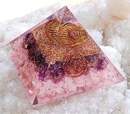 Miran Agate Exports Orgone Pyramid,Energy Generator,Orgone Pyramid for Emf Protection Healing Meditation Orgonite Pyramid Rose Quartz with Amethyst Stone,Reiki Orgone Energy Pyramid