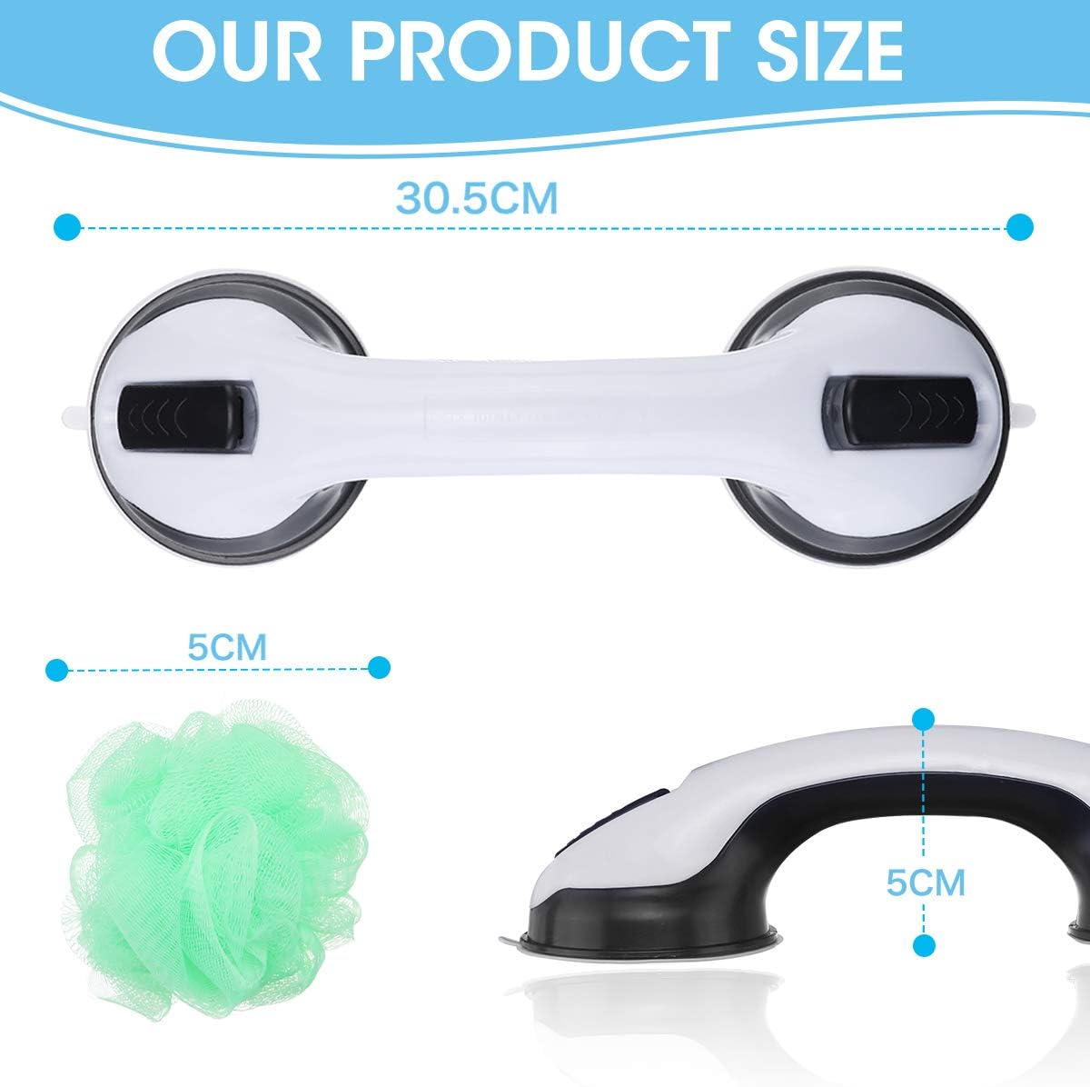 CAMTOA Suction Grab Bar,2 Pack Suction Shower Handle,Bathroom Balance Bar,Safety Hand Rail Support,Non Skid - Handicap, Elderly, Injury, Senior Assist Bath Handle: Health & Personal Care