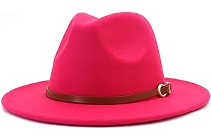CCAKXCJJ Fedora Hats for Men Women Felt Jazz Hat Wide Brim Panama Hat with Belt Buckle