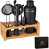 9-Piece Cocktail Shaker Bartender Kit with Stand, Boston Shaker, Mixing Spoon, Muddler, Measuring Jigger, Mesh and Regular Strainer, Liquor Pourers and More Professional Bar Tools