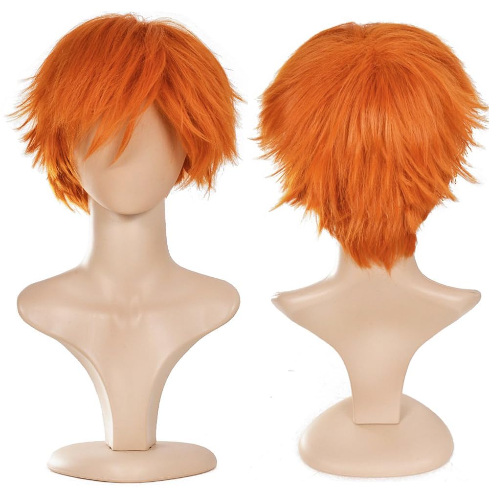 YEESHEDO Unisex Short Orange Bob Anime Cosplay Character Wigs Full Natural Layer Straight Fluffy Hair Costume Party Fancy Dress Wig for Women Men — image 1