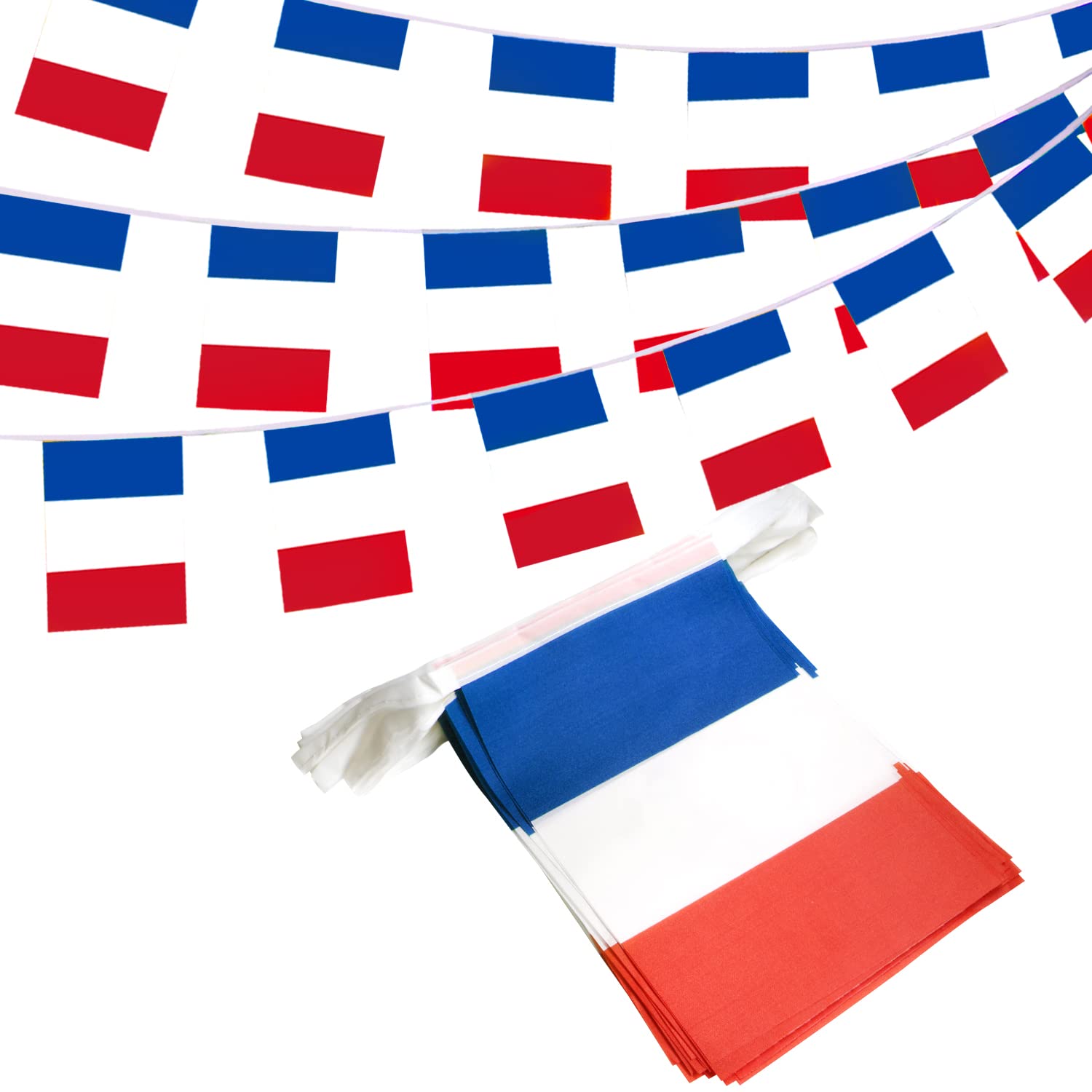 Anley France String Flag Pennant Banners, Patriotic Events 14th of July French Bastille Day Decoration Sports Bars - 33 Feet 38 Flags