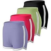 4 Pieces Girls Active Shorts Youth Athletic Shorts High Waist Quick Dry Soccer Shorts for Toddler