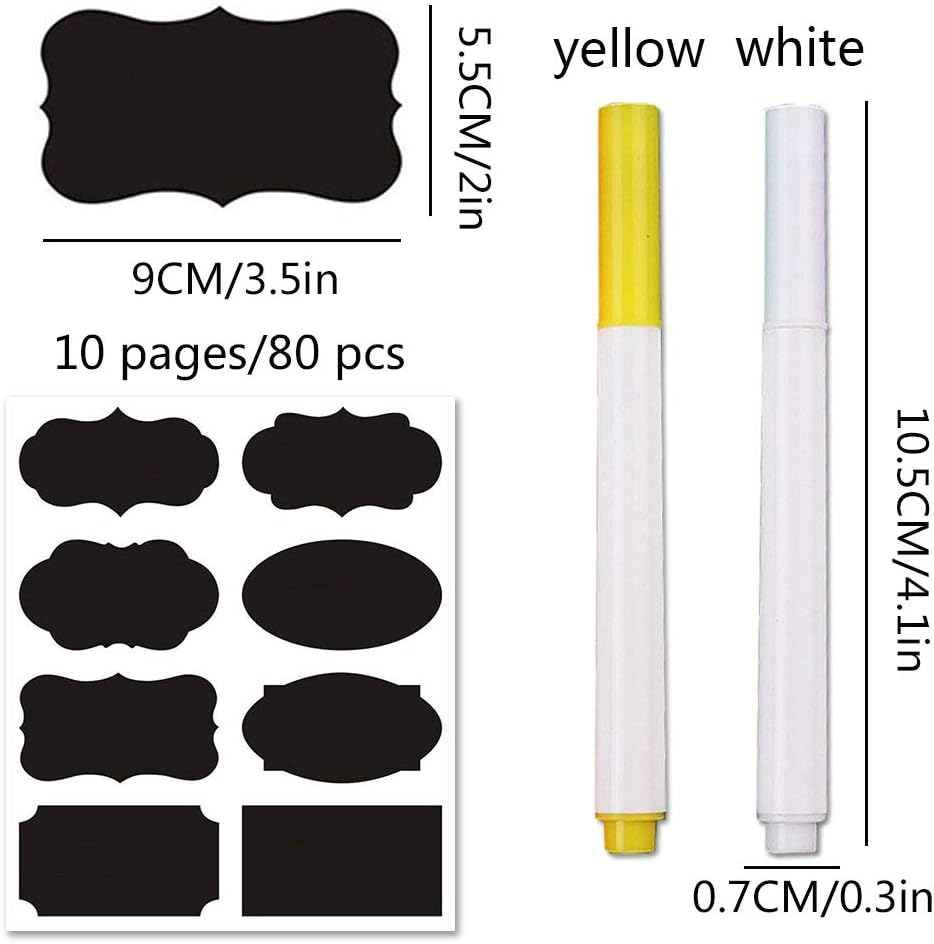 Chalkboard Labels Bulk (80PCS) - Mini Decorative Chalk Labels - Free Erasable Chalk Pen, Black stickes Labels for Food Storage Classification, Adhesive Blackboard Stickes Label : Office Products