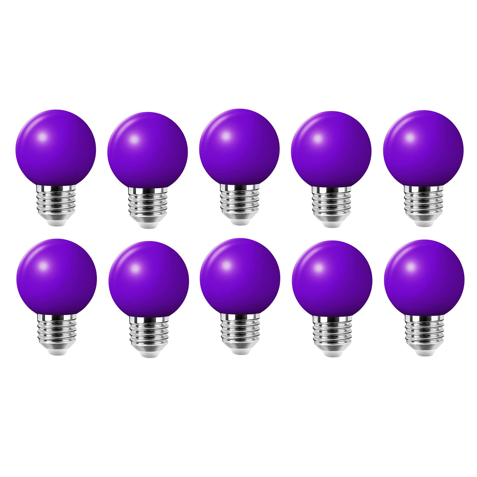 Jiotouhu 10 Pack e27 Coloured Light Bulb, G45 Violet Light Bulb, 2W Equivalent to 20W Halogen lamp, LED Coloured GolfBall Bulbs, for Outdoor Indoor Decorative