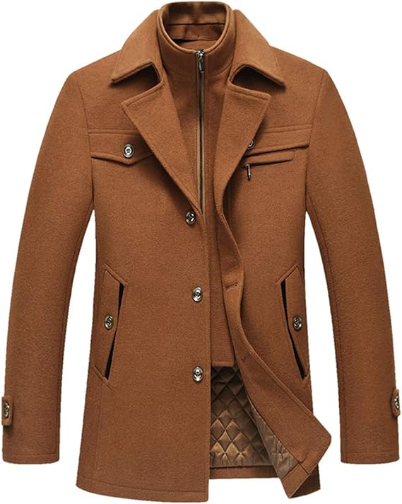 Herren Wintermantel Aus Wolle - Slim Fit Business Mantel Mit Stehkragen