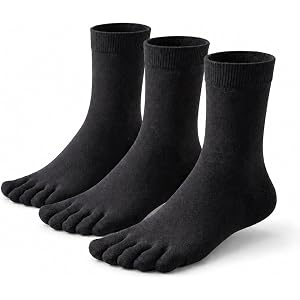 LenLuck Merino Wool Hiking Toe Socks for Men and Women, 3 Pairs, Moisture Wicking Crew Five-Toe Socks with Breathable Mesh