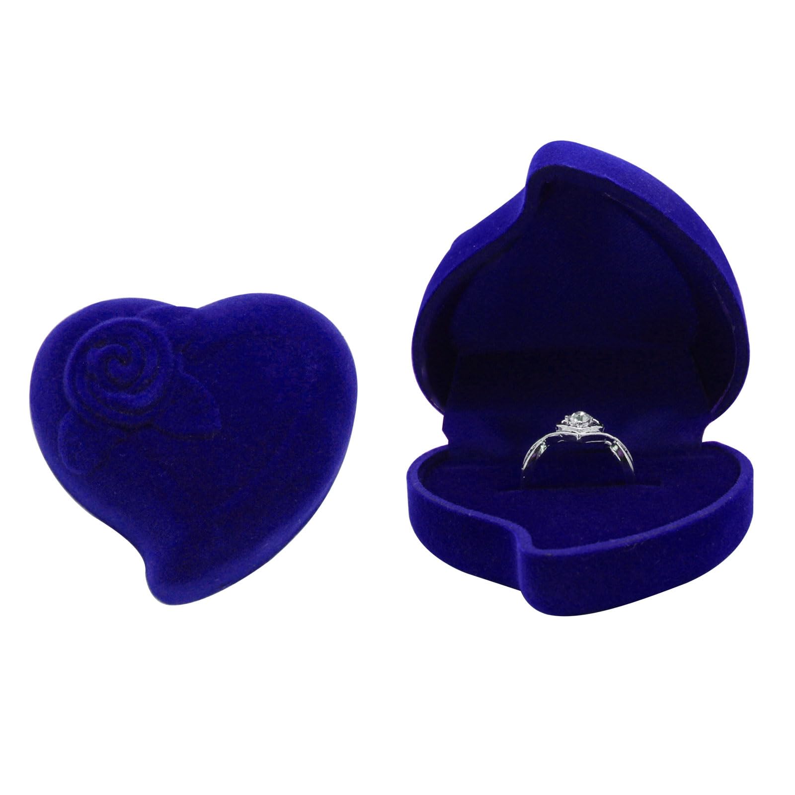 Photo 1 of AfitLulu Rose Velvet Ring Box, Plucked Luxury Heart Shaped Box, Ring Jewelry Box for Weddings, Engagement, Proposals, Birthdays and Anniversaries (Blue)
